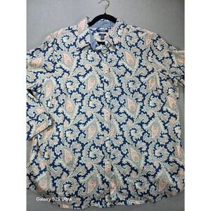 Womens Paisley Blouse Top Navy Blue Red Boho Hippie Chic Chaps Office‎ Staple